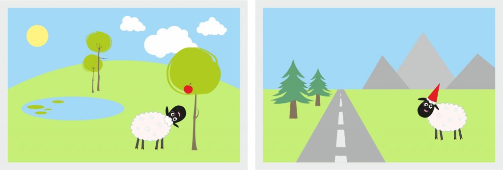 Illustration bildkomposition av olika former (cirkel och trekant)